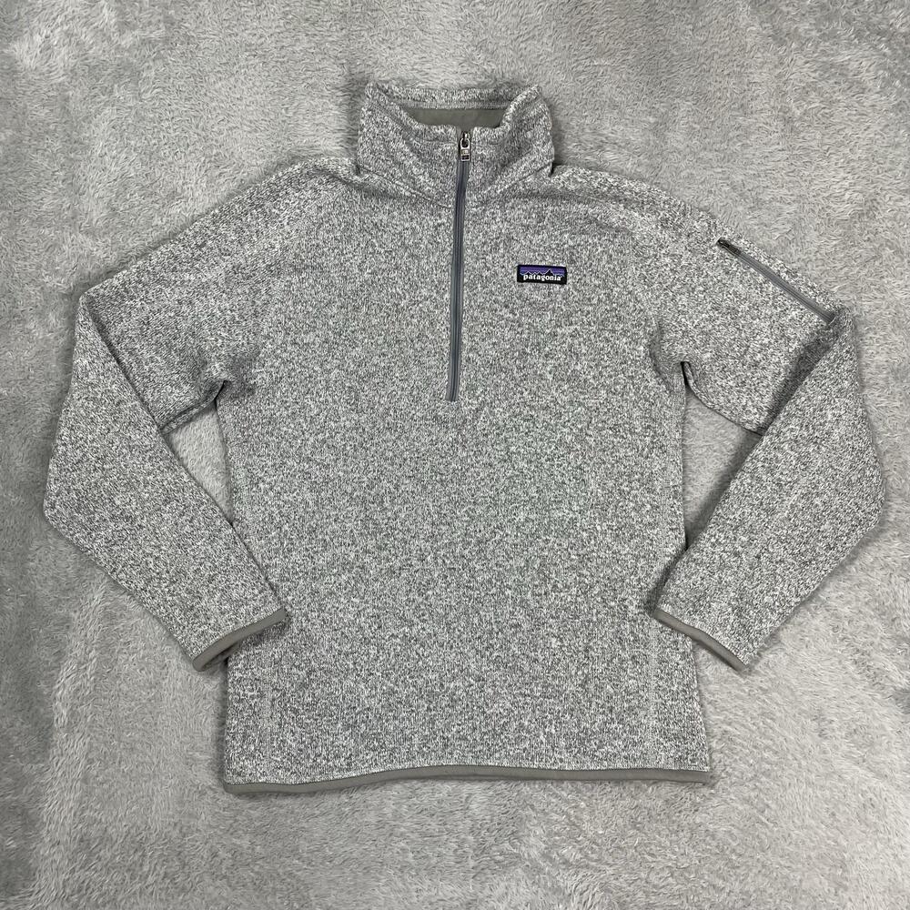 Patagonia Sweater Womens Medium Gray 1/4 Zip Fleece Pullover Mock Neck Logo